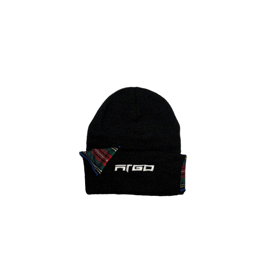 Black beanie with plaid patchwork and ARGO logo