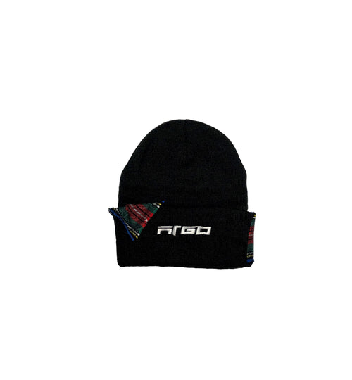 Black beanie with plaid patchwork and ARGO logo