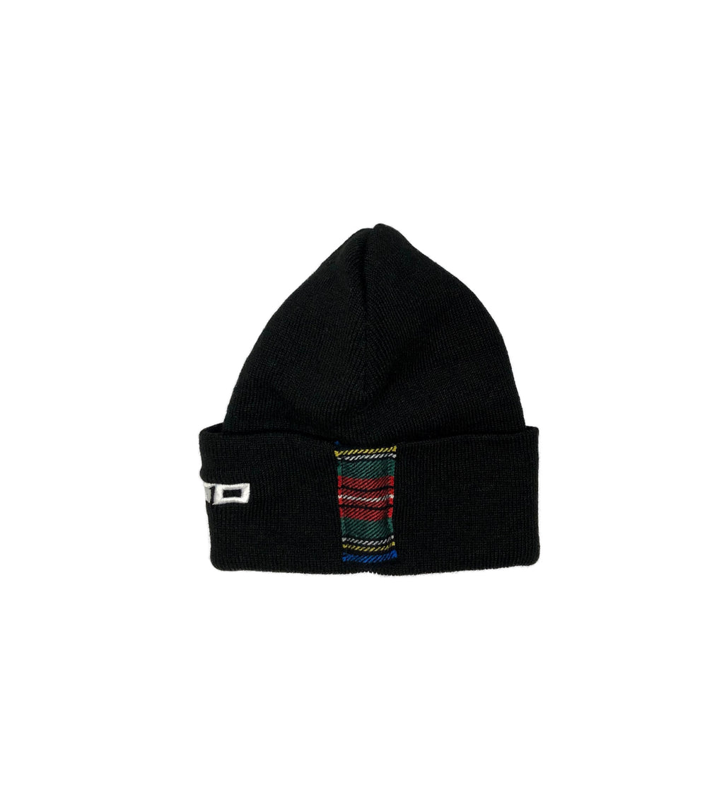 Black beanie with plaid patchwork and ARGO logo