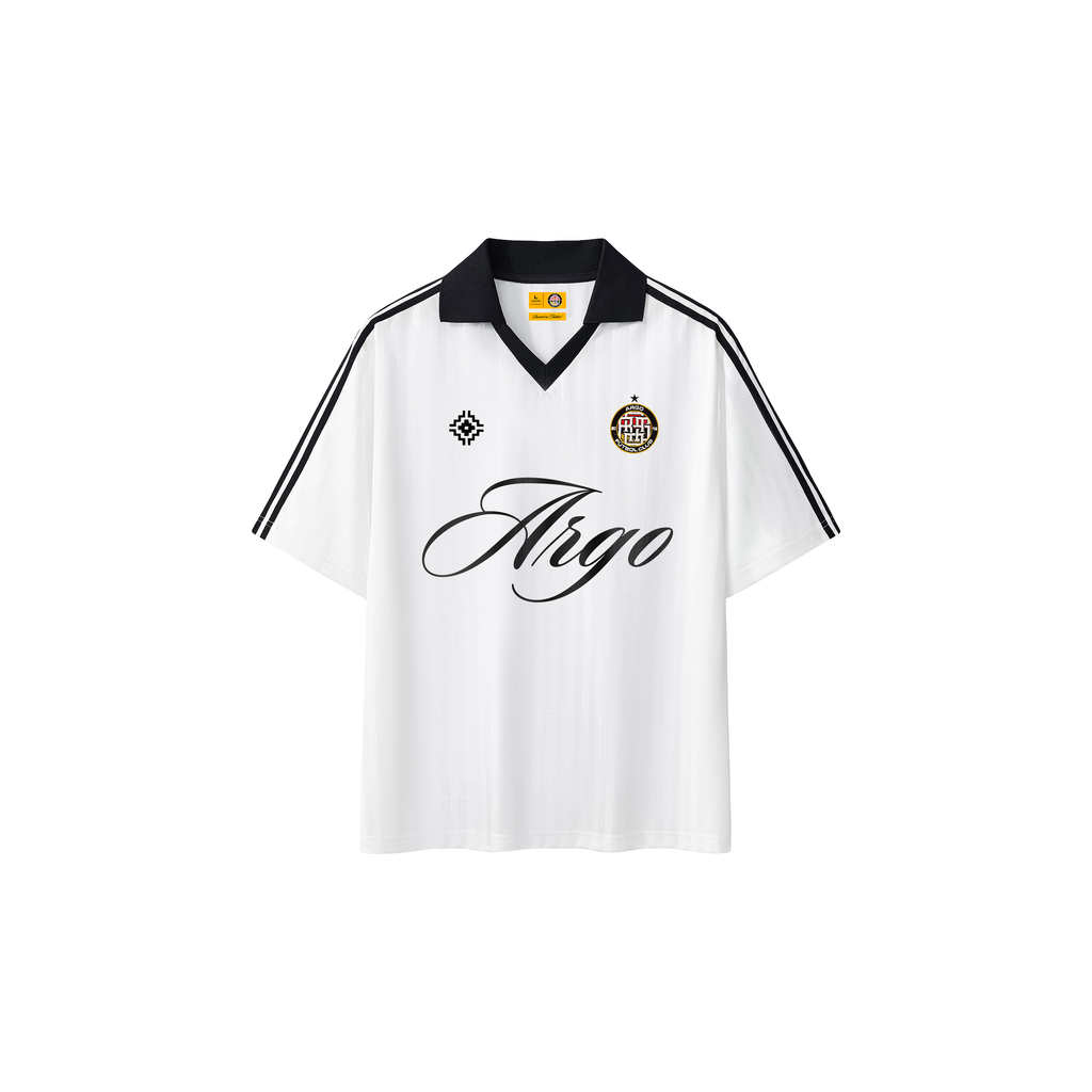 White sports jersey with black accents and ARGO branding