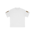 White t-shirt with AOE logo on sleeves