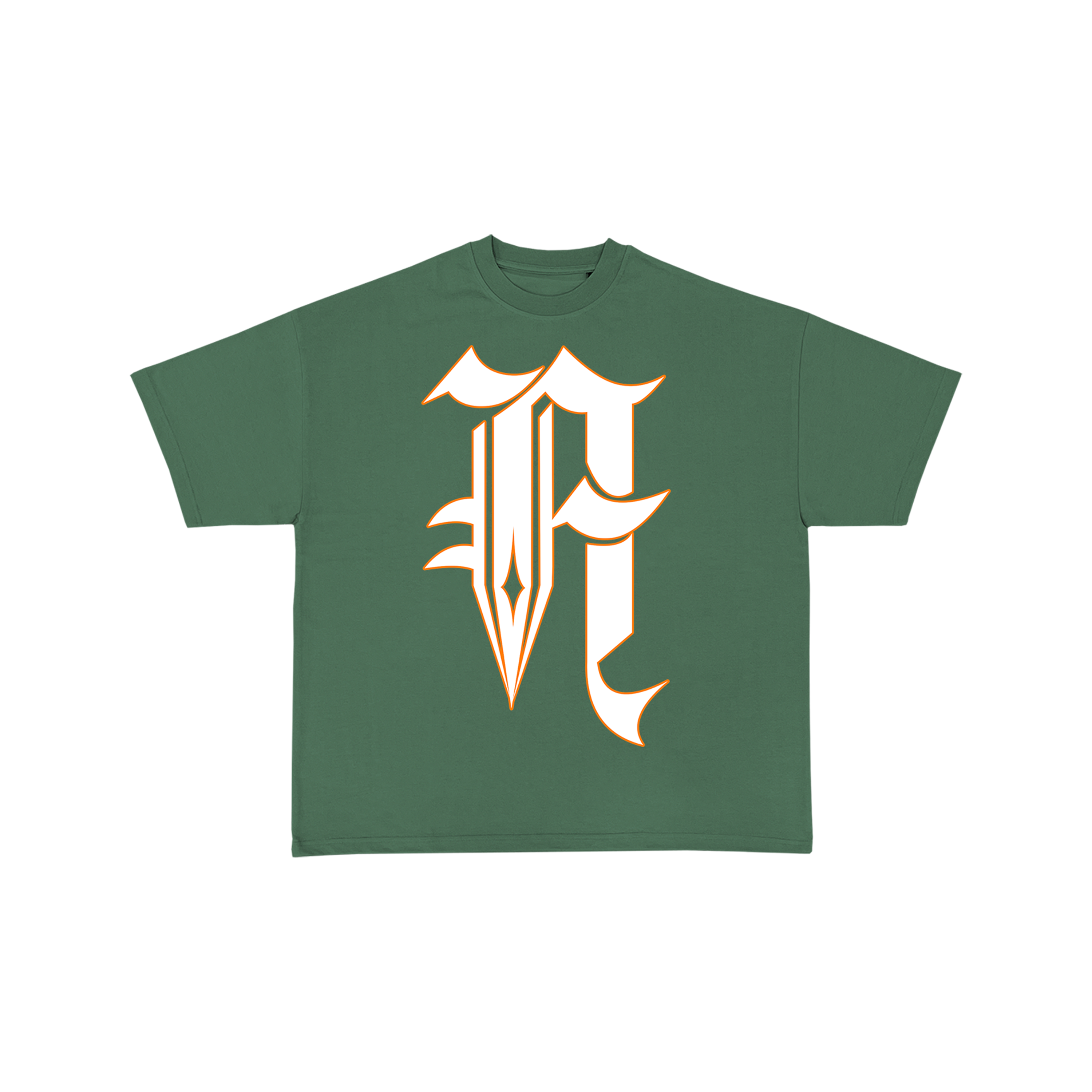 Green t-shirt with a large white and orange ARGO logo