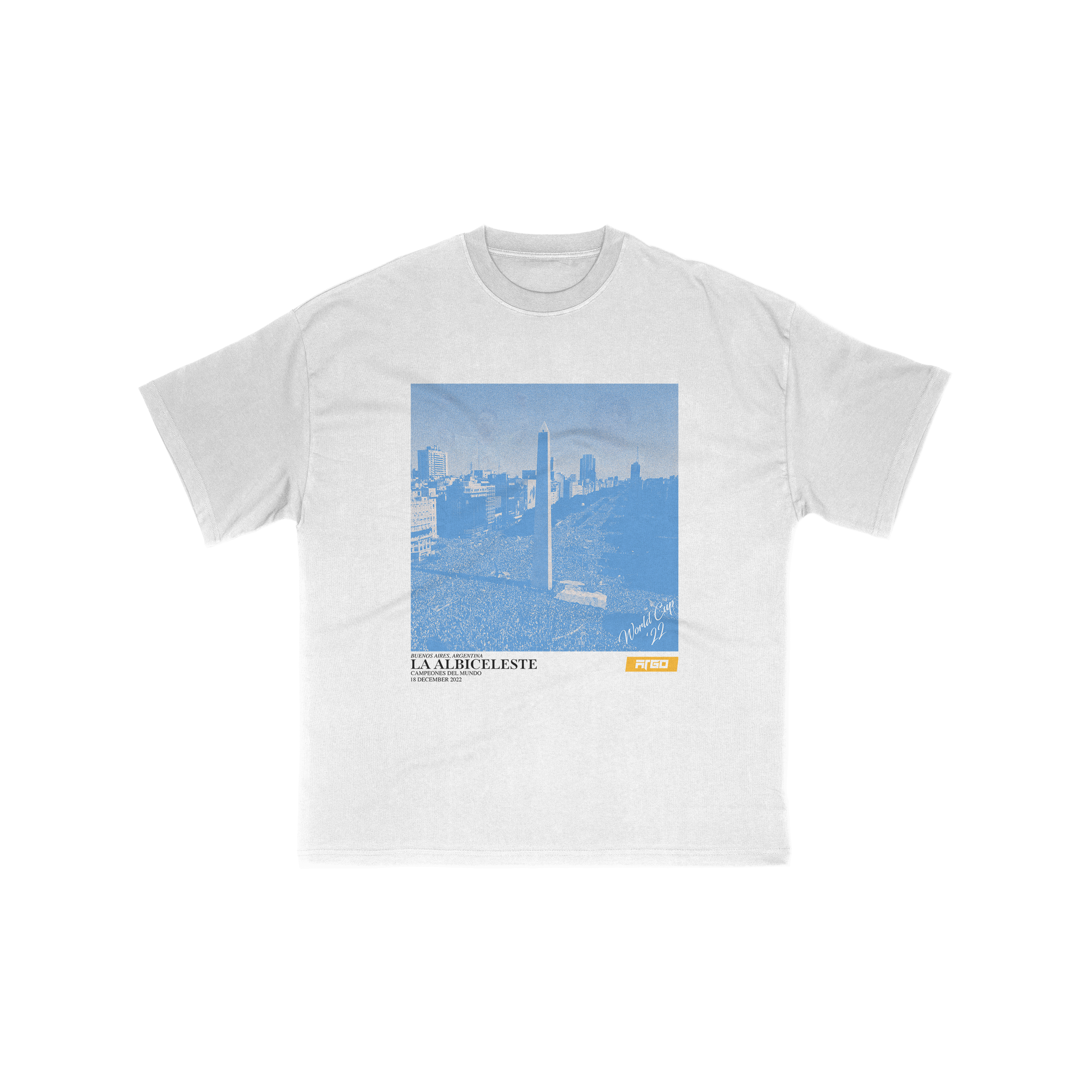 White t-shirt with Buenos Aires Argentina celebration for World Cup win graphic