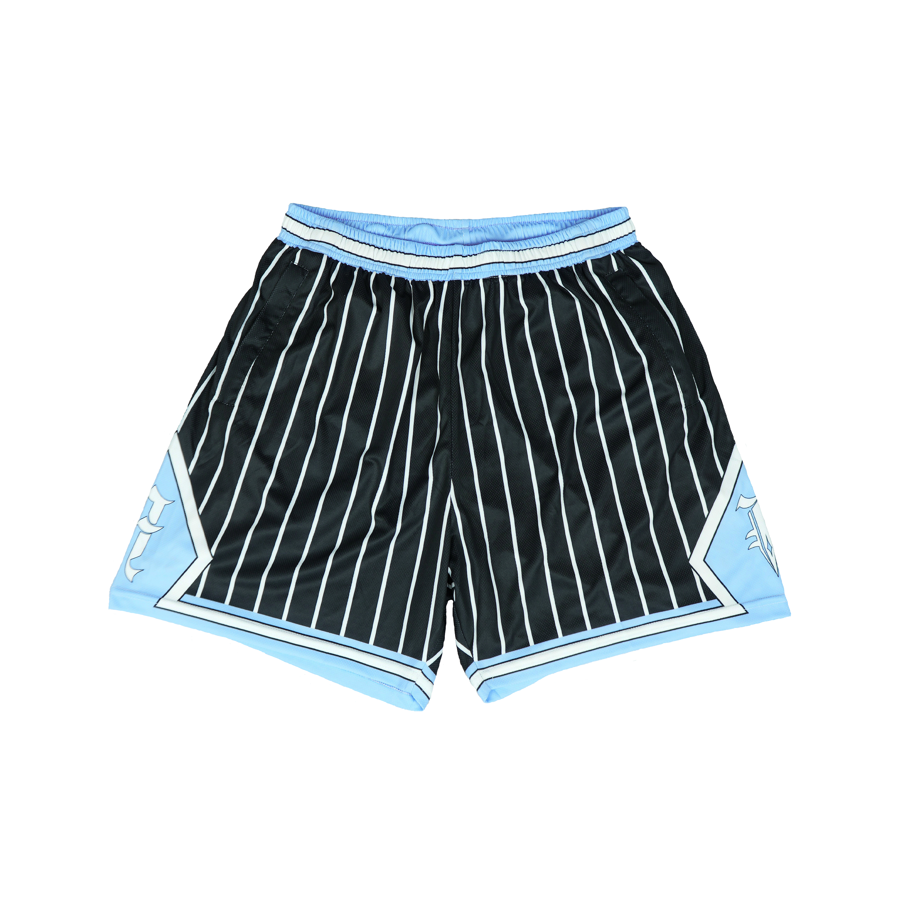 Black chapel hill white pinstripe shorts with blue accents with pockets and ARGO logo