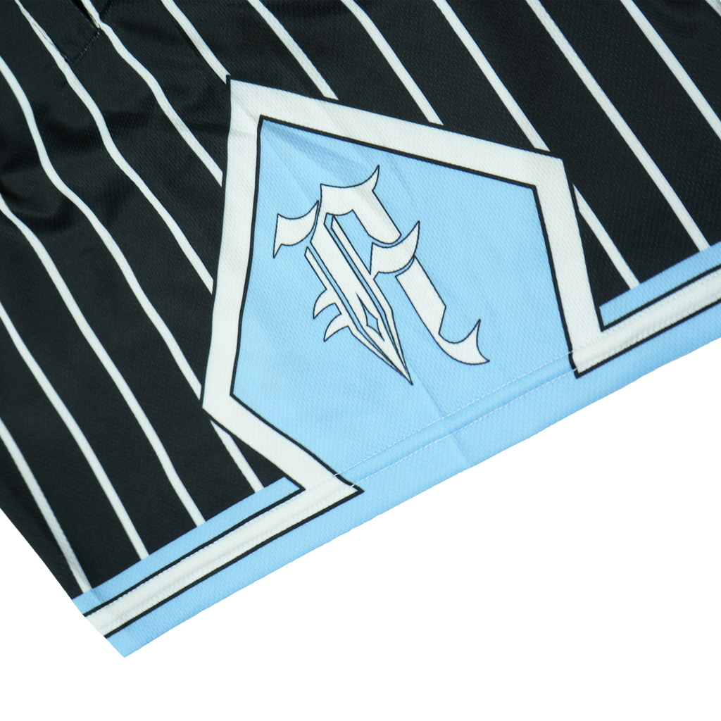 Black chapel hill white pinstripe shorts with blue accents with pockets and ARGO logo