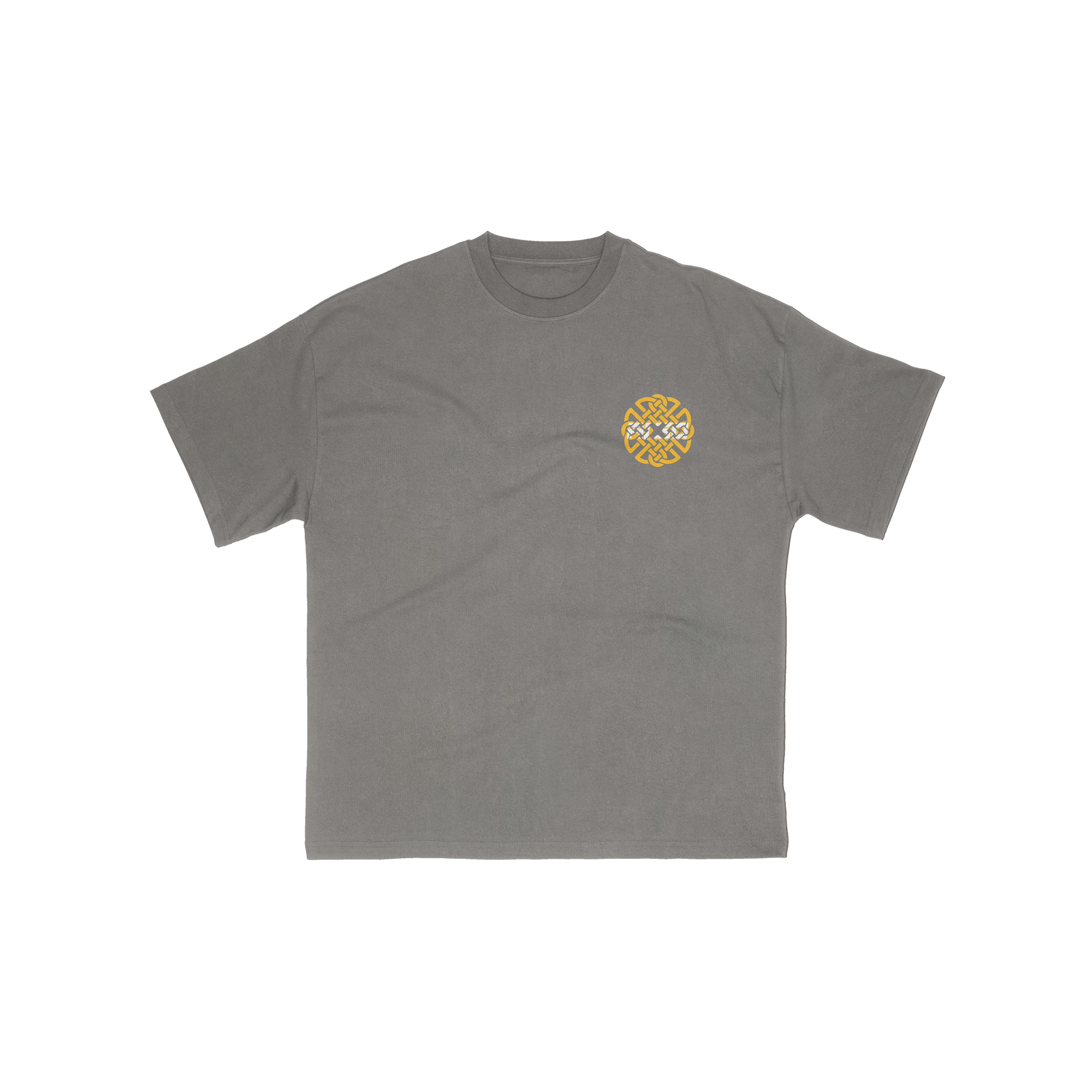 Gray t-shirt with a yellow Dara Knot logo
