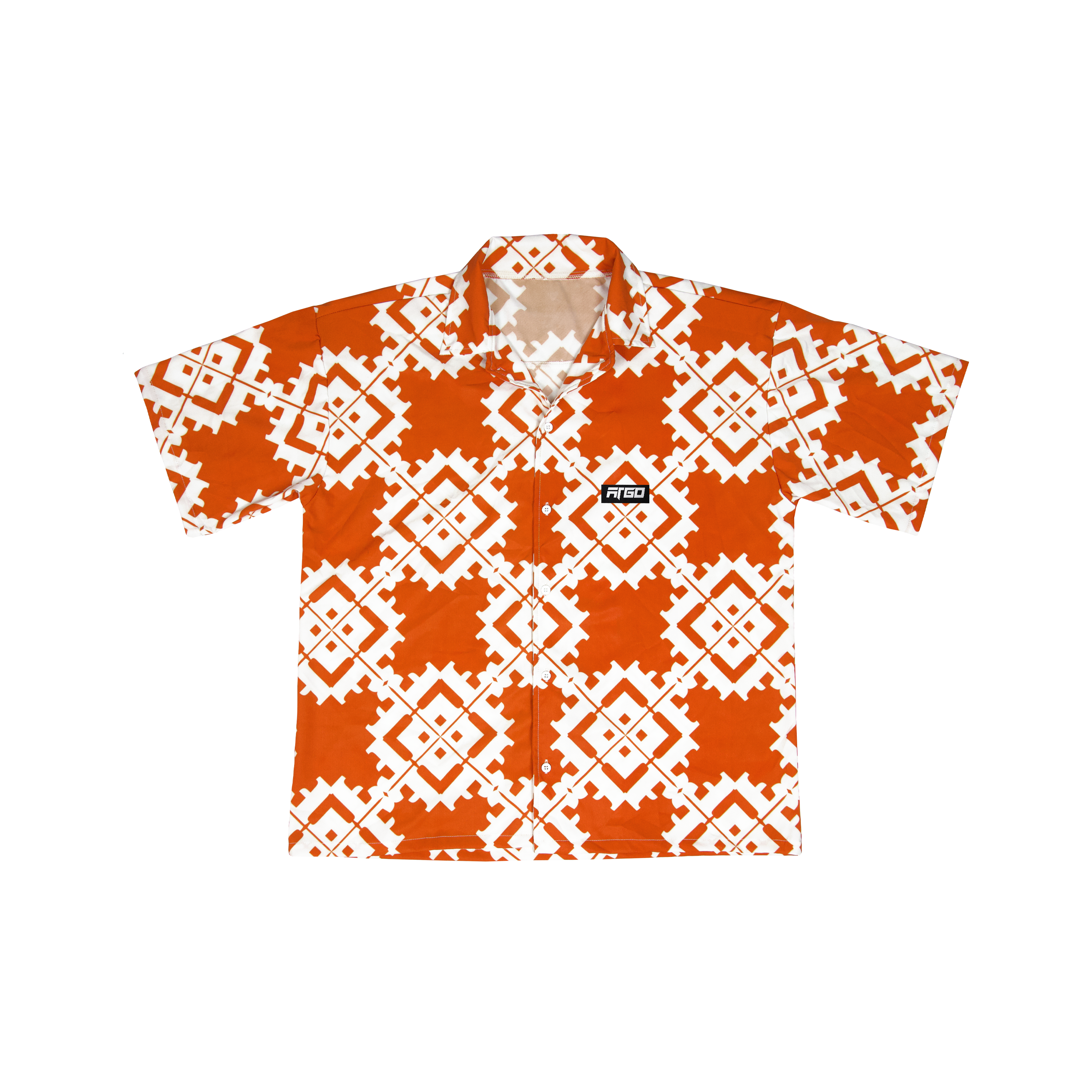 Orange and white patterned button up shirt