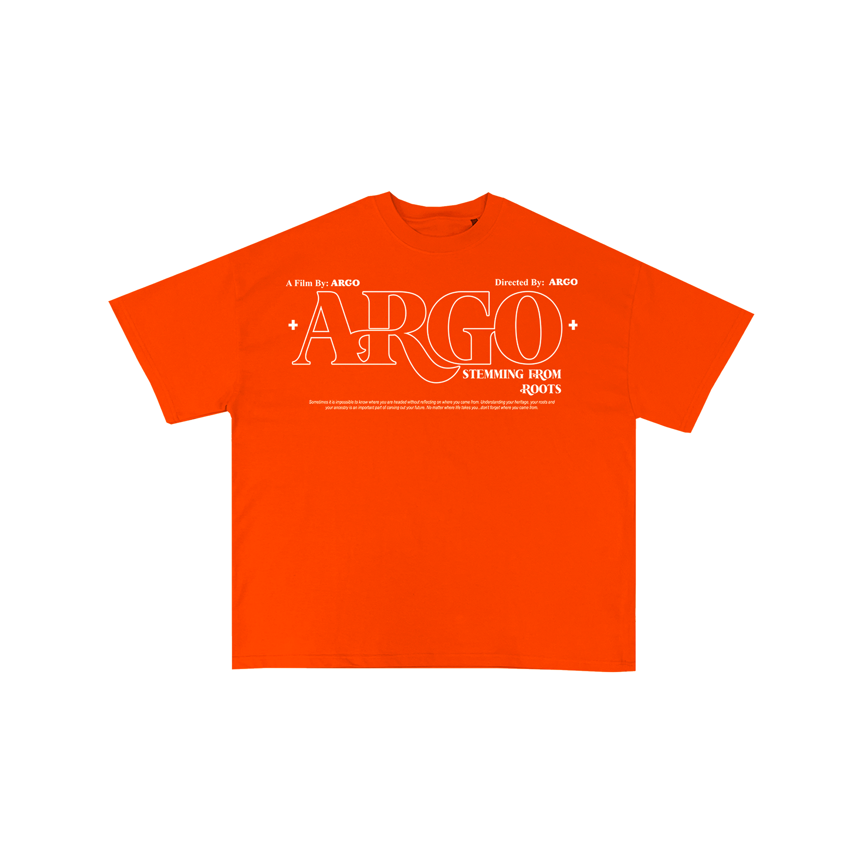 Orange graphic t-shirt with ARGO text