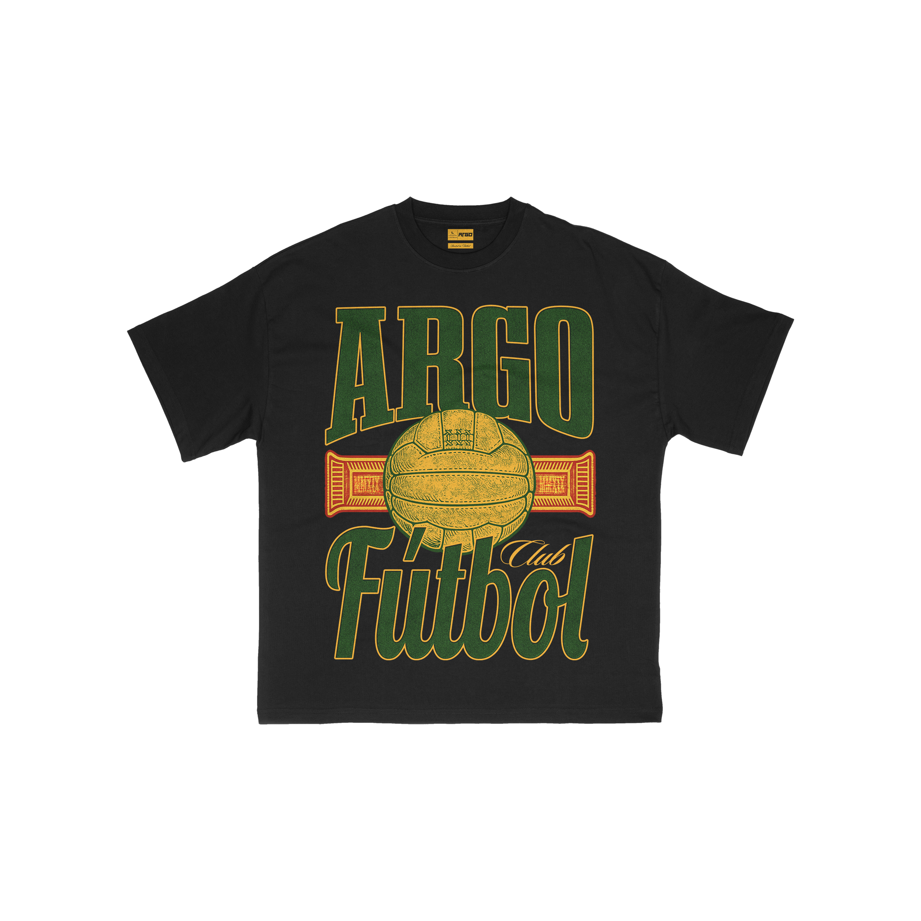 Black graphic t-shirt with ARGO Futbol Club on front