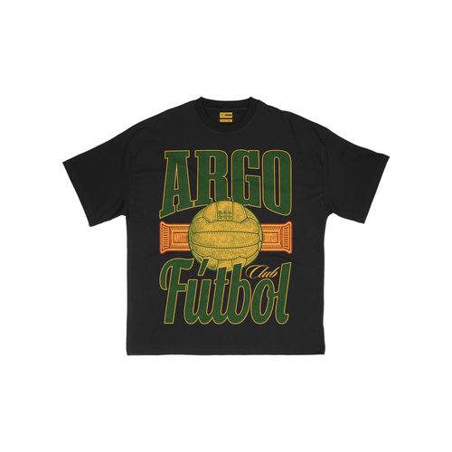 Black graphic t-shirt with ARGO Futbol Club on front