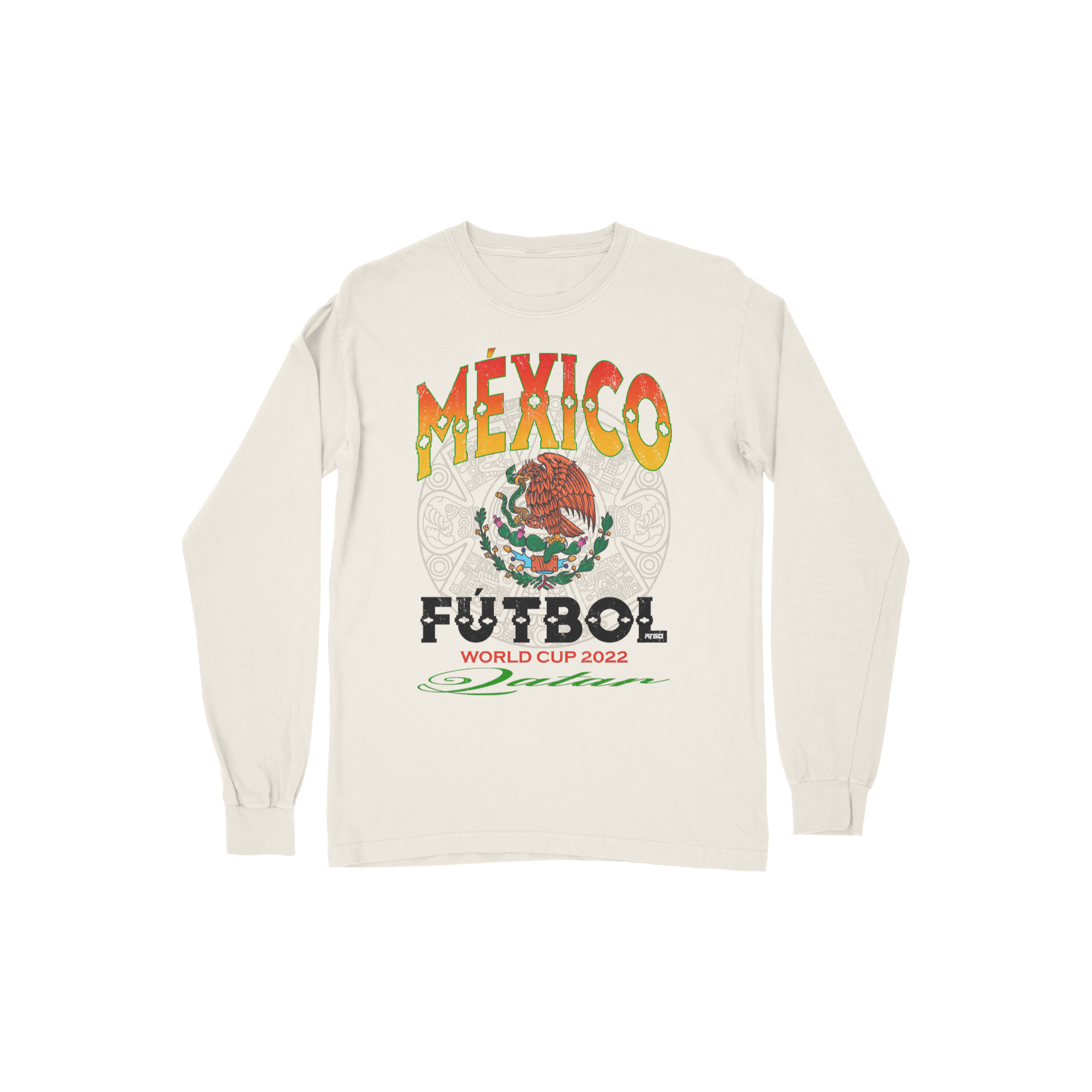 Cream long-sleeve shirt with Mexico Futbol World Cup 2022 vintage design
