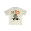 Cream t-shirt with 'México Fõtbol World Cup 2022' vintage text and graphic