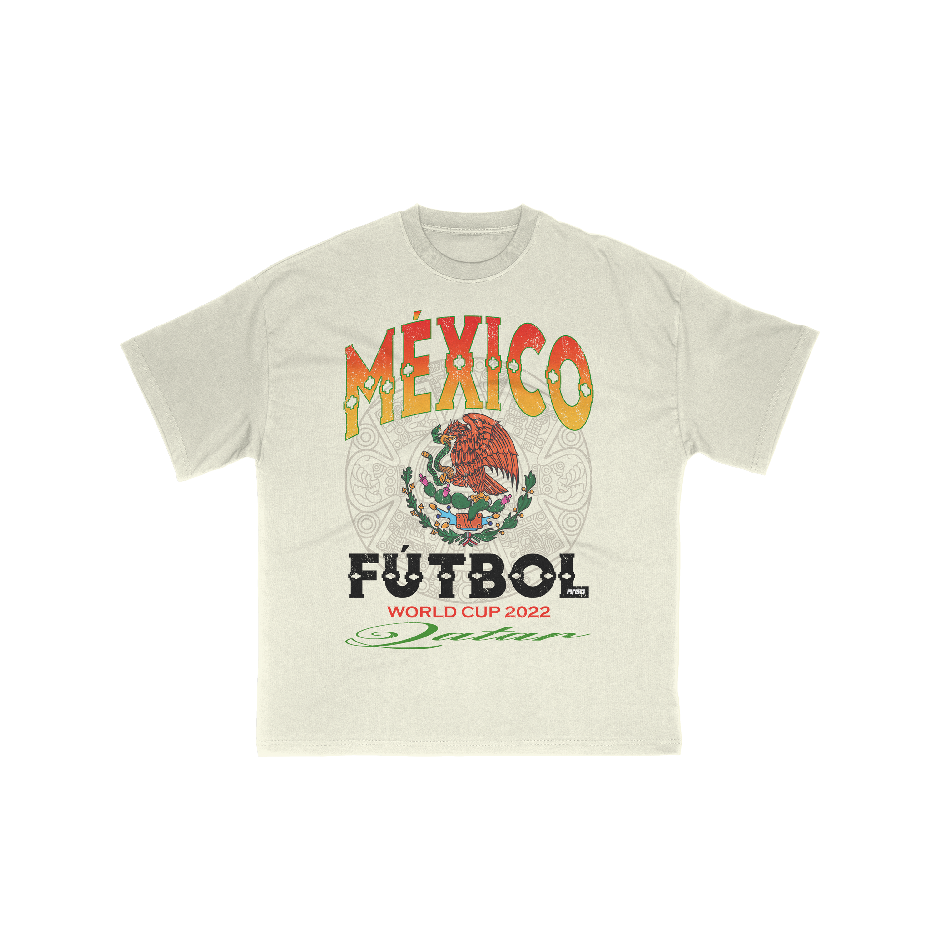 Cream t-shirt with 'México Fõtbol World Cup 2022' vintage text and graphic