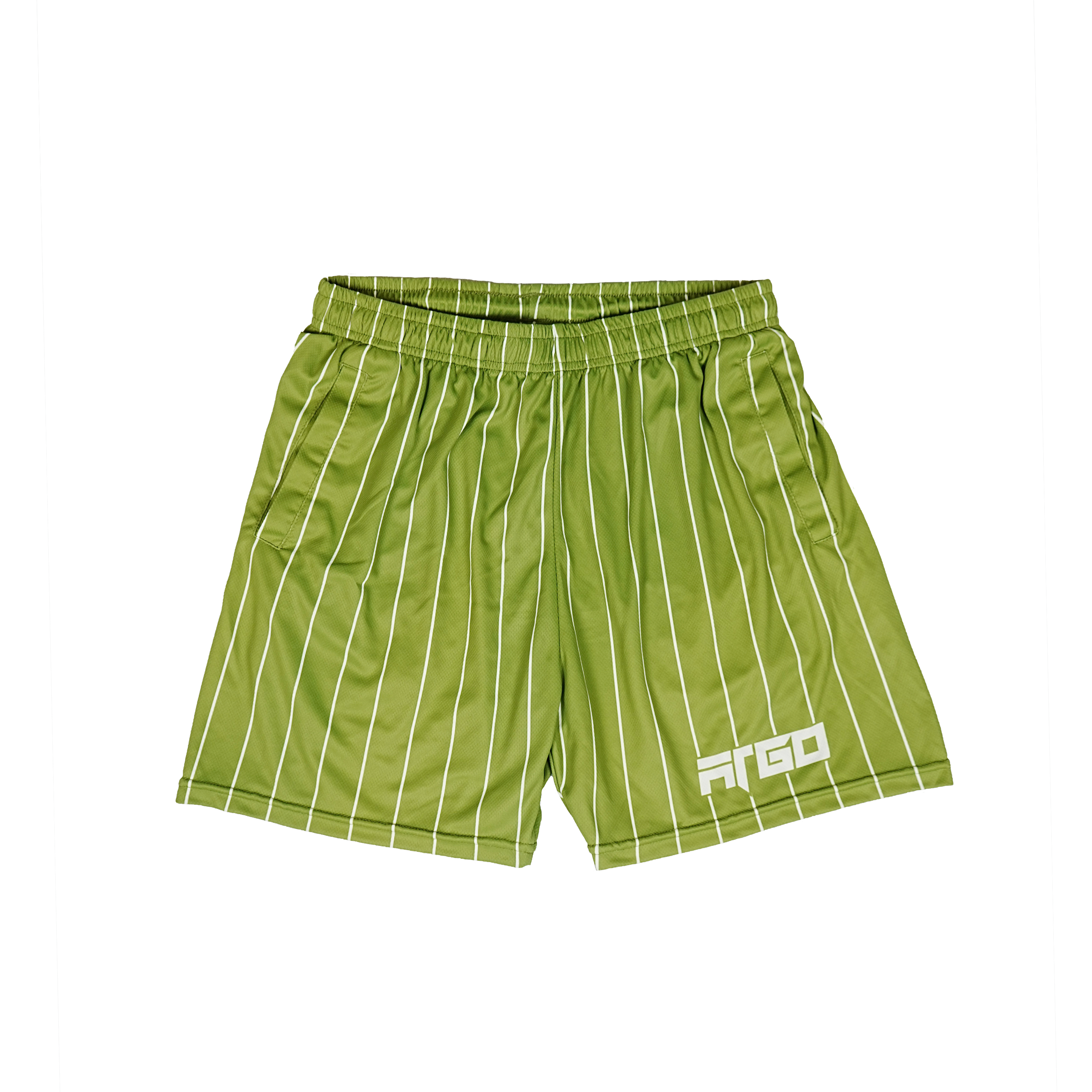 Green leisure shorts with white stripes with pockets and ARGO logo