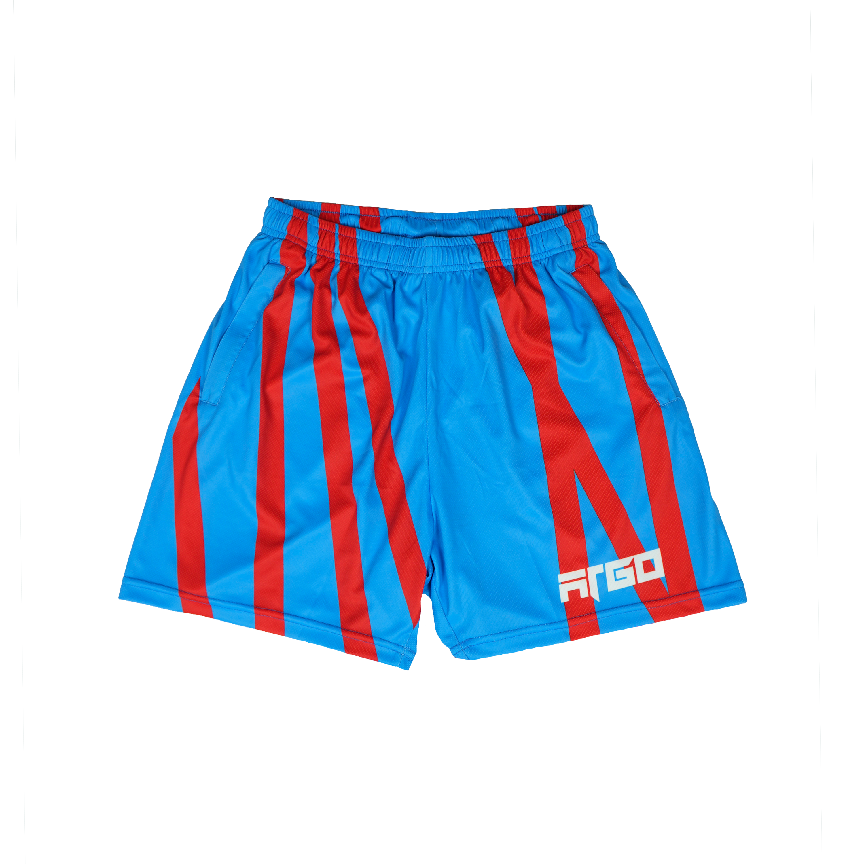 Blue leisure shorts and red striped shorts with pockets and ARGO logo