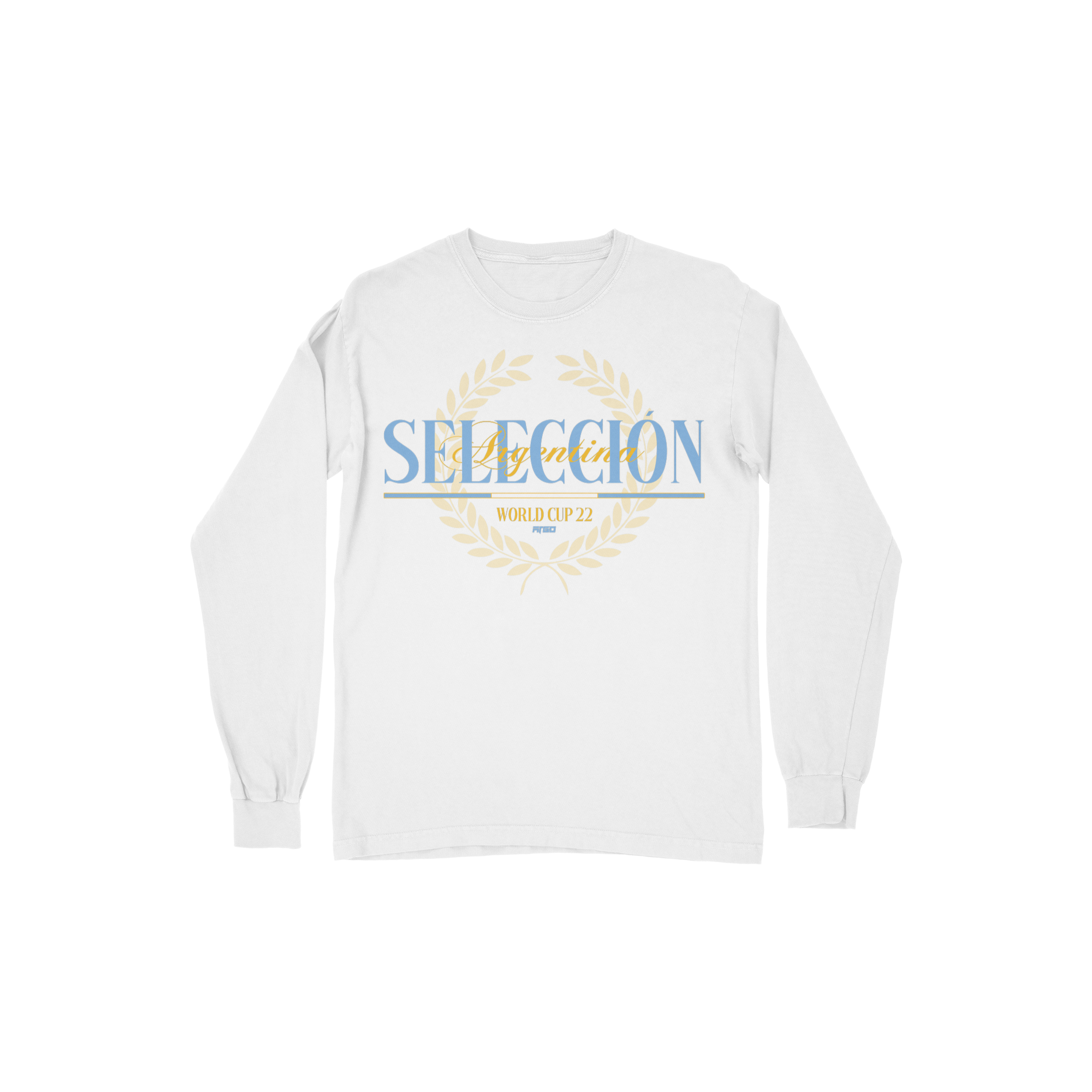 White long-sleeve shirt with 'Seleccion' Argentina text and graphic