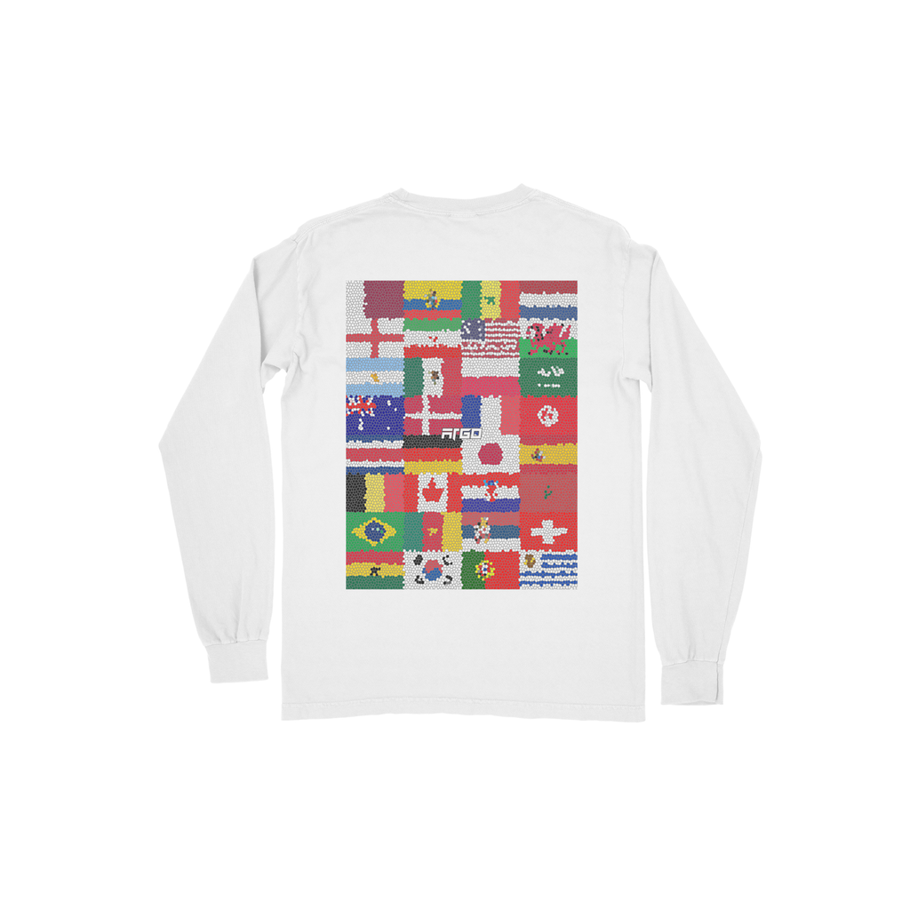 White long-sleeve shirt with FIFA World Cup team country flag graphic