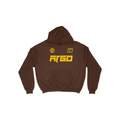 Brown hoodie with yellow studio 9 text and graphics