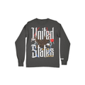 Gray long-sleeve t-shirt with 'United States' FIFA World Cup graphic design featuring national bird eagle