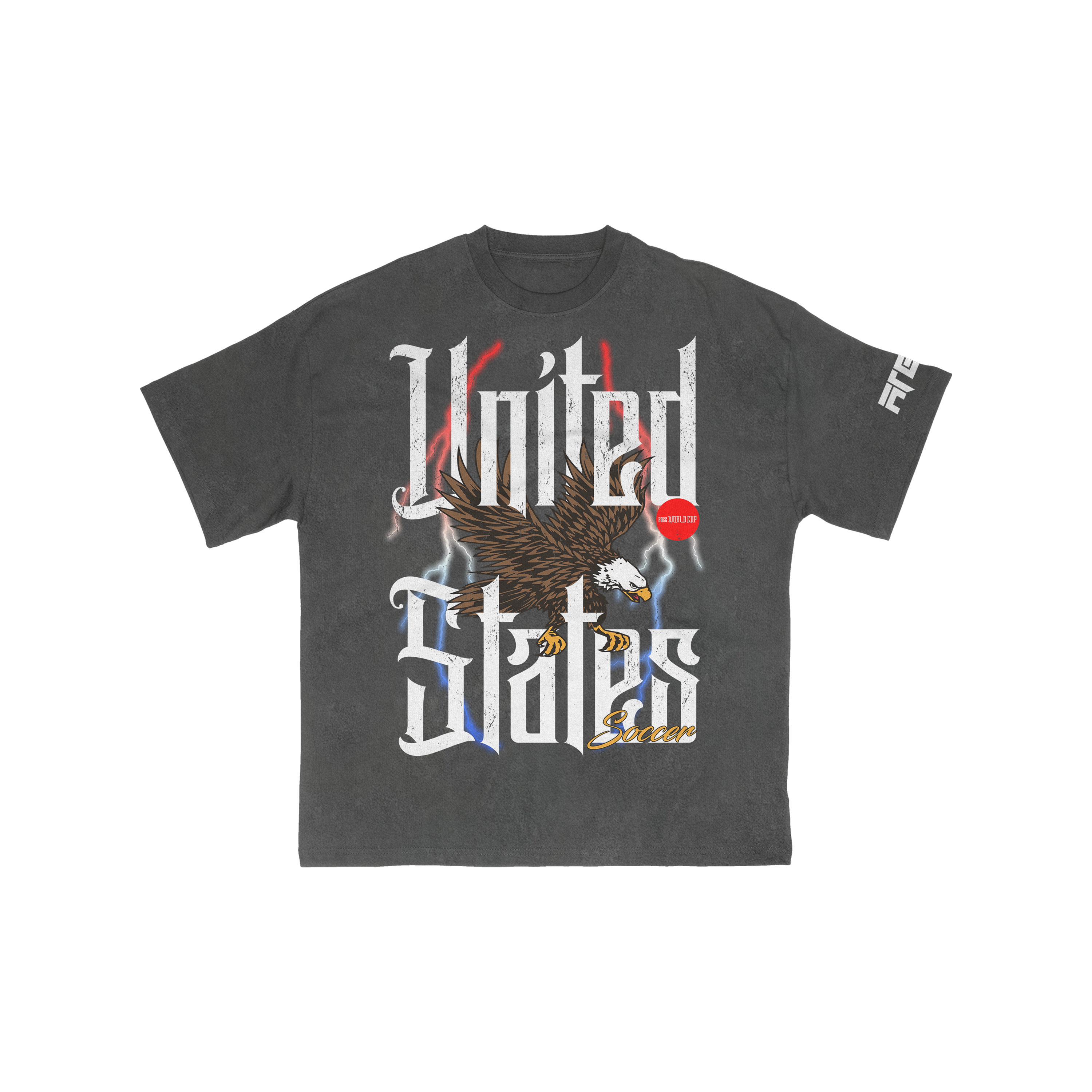 Gray t-shirt with 'United States' FIFA World Cup graphic design featuring national bird eagle
