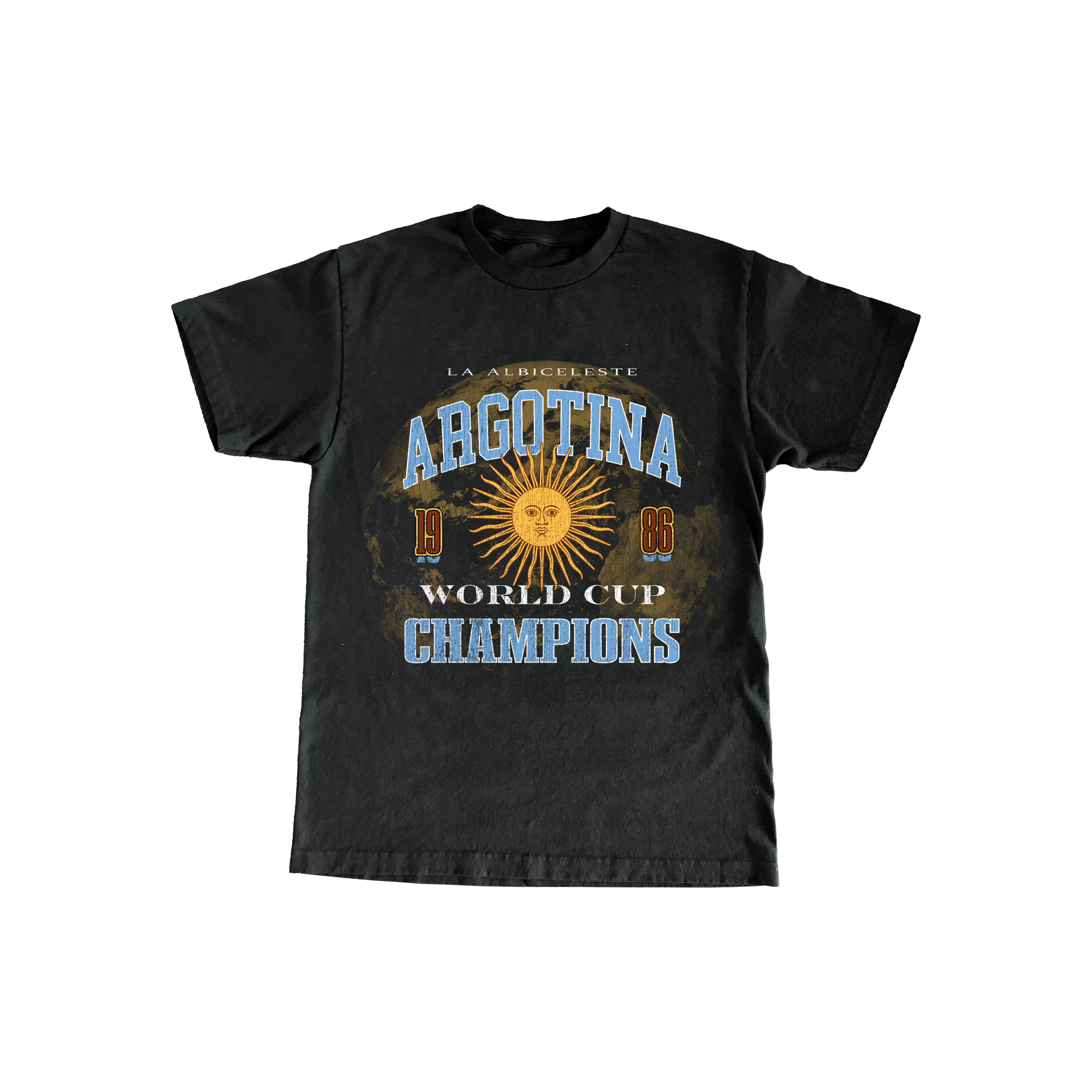 Black t-shirt with 'Argentina World Cup Champions' text and graphics